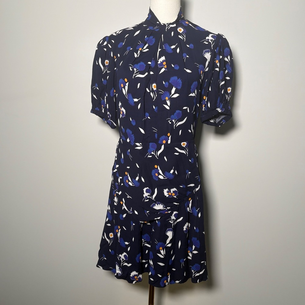 Self Portrait Womens Botanical-Print Jersey Crepe Navy Minidress US 8 - Picture 2 of 15